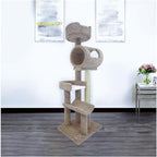Retro Relaxation Multi-Level Cat Cat Climbing Tower Cat Tree, Solid Wood and Carpet Construction, Modern Cat Tree with Scratch Post and Sturdy Base