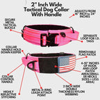 2-Inch Wide Tactical Dog Collar with Control Handle, Adjustable for Medium & Large Dogs, Military Style with Heavy-Duty Metal Buckle, USA Flag Patch & Customizable Name Plate, Training & Everyday Use