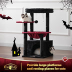 Heybly Cat Tree, Kitten Tower with Large Soft Cat Basket, Cat Condo with Spacious Cat Bed Cave with Hidden Space, Sisal-Covered Scratching Posts, Dangling Ball for Indoor Cats, Black and Red HCT008SBR