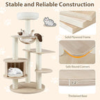 PETSITE 52 Inches Wooden Cat Tree, Multi-Level Modern Cat Tower with Scratching Posts, Space Capsule, Condo, Interactive Hanging Ball, and Top Perch with Removable and Washable Cushions