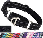 Martingale Collar for Dogs - Reflective Nylon, No Slip Choke Heavy Duty Collar with Quick Release Buckle- Safe Fit for Training & Walking Black S