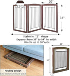 ZJSF Freestanding Foldable Dog Gate for House Extra Wide Wooden Brown Puppy Gate Stairs Dog Gates Doorways Tall Pet Gate 32 "Height 3 Panels Pet Fence
