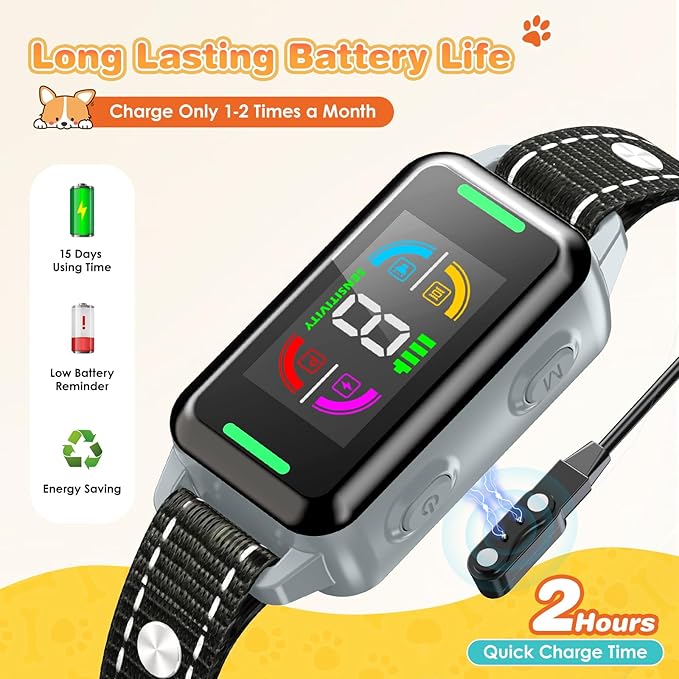 Dog Bark Collar for Large Medium Small Dogs, Smart Automatic Anti Barking Device with 8 Sensitivity & Training Modes Beep Vibration, Rechargeable IP67 Waterproof No Bark Collars for Dogs, Easily Use