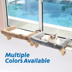 Zakkart Cat Perch for Window Sill with Bolster - Orthopedic Hammock Design with Premium Hardwood & Robust Metal Frame - Cat Window Seat for Large Cats - Natural Color Wood Brown Bed, 26.4''W