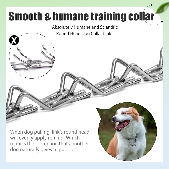 Stainless Steel Curved Prongs Dog Training Collar Adjustable Pet Pinch Collar for Dogs with The Swivel Ring 22in x 3.0mm (Neck Size up to 18in) M/L
