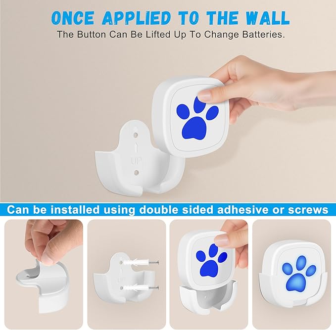 Dog Doorbell, Wireless Ring Bell to Go Outside, IP55 Waterproof Buttons, 55 Melodies, 4 Volume Levels & 950ft Range (White, 1 Reciever 2 Transmitters)