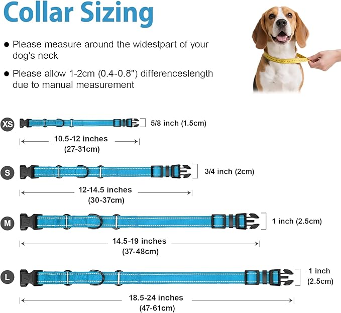 Martingale Collar for Dogs with Quick Release Buckle, Reflective Soft Padded & Escape Proof, Adjustable Nylon Dog Collars for Training & Daily Walking (Aqua Blue,L)