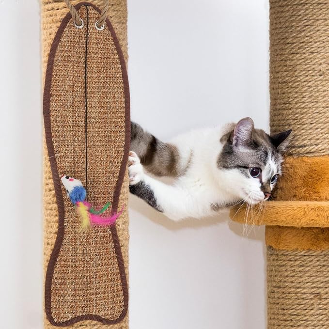 Mipcase Fish Shaped Cat Scratching Pad Hanging Sisal Mat 20.67 Inch Protective Pad for Indoor Cats Furniture Claw Sharpening and Sofa Cover