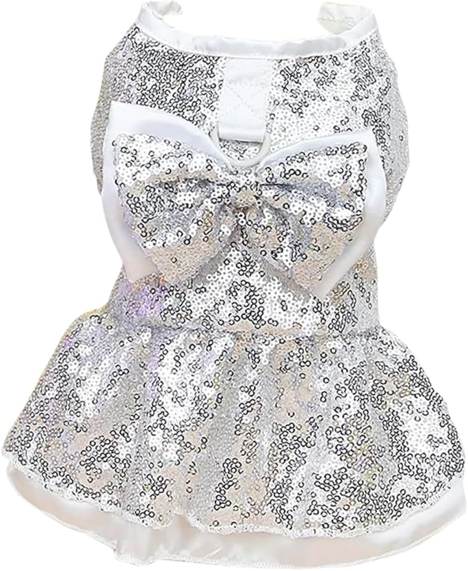 Tangpan Beam Waist Christmas Pet Costume Dog Dance Skirt Satin Camp Party Dress (Silver, XX-Large)