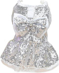 Tangpan Beam Waist Christmas Pet Costume Dog Dance Skirt Satin Camp Party Dress (Silver, XX-Large)