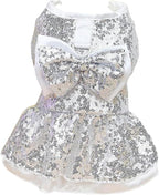 Tangpan Beam Waist Christmas Pet Costume Dog Dance Skirt Satin Camp Party Dress (Silver, XX-Large)