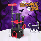 Outvita Halloween Large Cat Tree,53.1" Gothic Cat Tower with Padded Perch, Spacious Condo, Comfy Hammock, Scratching Post, Hanging Toy for Indoor Cats, Red & Black