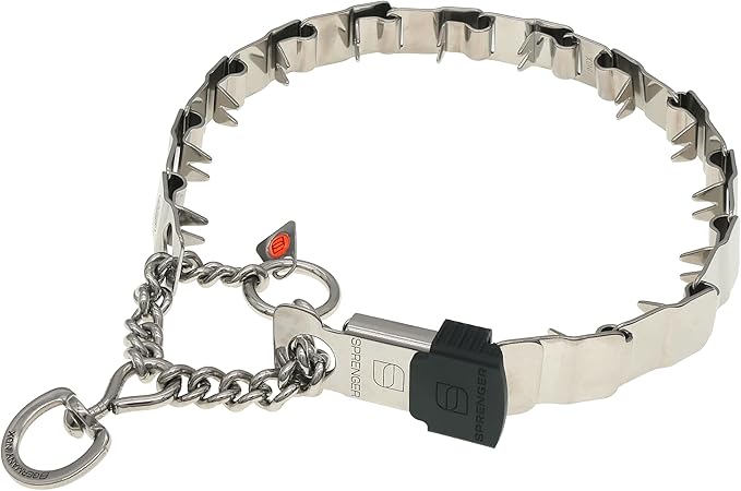 Herm Sprenger NeckTech Sport Dog Training Prong Collar with ClicLock Buckle on The Side No-Pull Collar with Swivel D-Ring Made in Germany (Stainless Steel, 23in (Neck Size up to 20in))