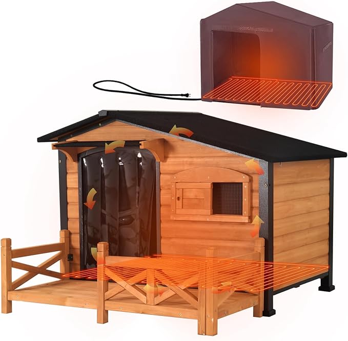Outdoor Dog House Heated Dog Kennel with Insulated & Heating Pad Large Dog Kenne for Small & Medium & Large Dogs in Winter,All-Around Heavy-Duty Iron Frame