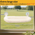 Extra Large Cat Window Perch (23.8×11.8in) - Washable 2-Season Fabric Cover, 4 Strong Suction Cups, Solid Metal Frame - Foldable Cat Hammock for Large Cats/2 Cats, Cordless Design (White)