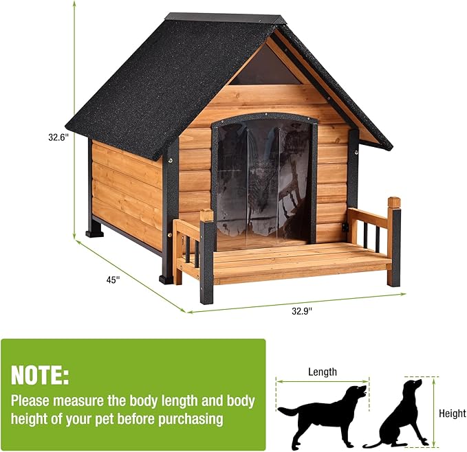 GUTINNEEN Outdoor Heated Dog House Insulated Dog Kennel with All-Around Metal Frame, Weatherproof Anti-Bite Dog Shelter with Porch, Wooden Puppy Home Indoor(Brown, 45’’ Medium)