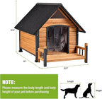 GUTINNEEN Outdoor Heated Dog House Insulated Dog Kennel with All-Around Metal Frame, Weatherproof Anti-Bite Dog Shelter with Porch, Wooden Puppy Home Indoor(Brown, 45’’ Medium)
