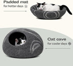 MEOWFIA Cat Cave – Premium Felt Cat Bed for Indoor Cats, Handmade Merino Wool (Dark Grey, Large)