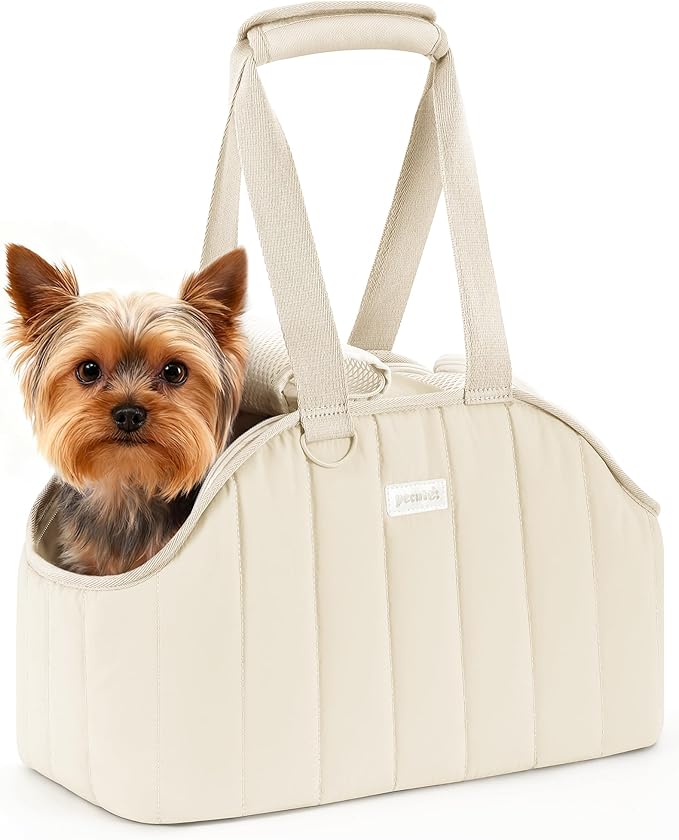 Pecute Cat Purse Carrier, Lightweight Cat Carriers for Small Cats with Large Pockets, Cat Soft-Sided Carriers up to 6.6lbs, Pet Carrier for Kitten, Suitable for Travel, Subway, Cream