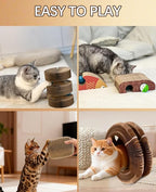 Kitty Kurlz Cat Toys, Magic Organ Cat Scratcher Board with 2 Bell Balls,Twisty Paws Cat Toy Foldable＆Changeable, Interactive Kitty Curls for Indoor Cats Physical & Mental Exercise-Coffee Brown