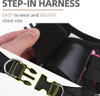PUPTECK Dog Harness and Leash Set for Small Medium Dogs No Pull Step-in Soft Mesh Puppy Cat Vest Harnesses Reflective at Night Valentine, Black&Pink Heart, M