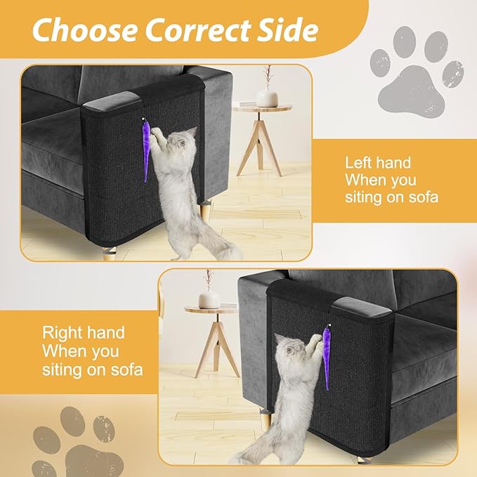 Cat Scratch Couch Protector,Cat Scratch Sofa Armrest Cover with Sisal Mat and Toy for Cats,Sofa Scratcher Furniture Protector 23.6’’L*19.7’’W (Black/Left Hand)