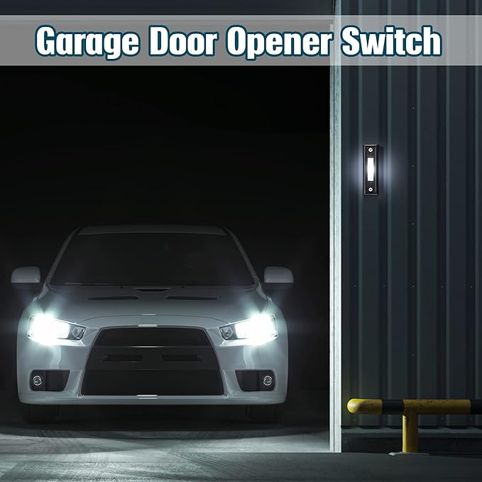 Saillong 1 Piece Lighted Doorbell Button, Wall Mounted Garage Door Opener Switch with LED Light Compatible with Most Wire Doorbell Chimes, Transformer, Ringer, Buzzers (Black,White Light)