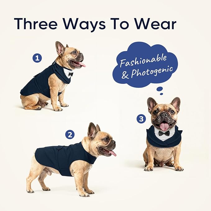 Supet Dog Tuxedo and Bandana Set with Bow Tie, Formal Outfit for Wedding Birthday Party Graduation Valentines, Pet Suit Clothes for Large Medium Small Dogs (Blue, XL)