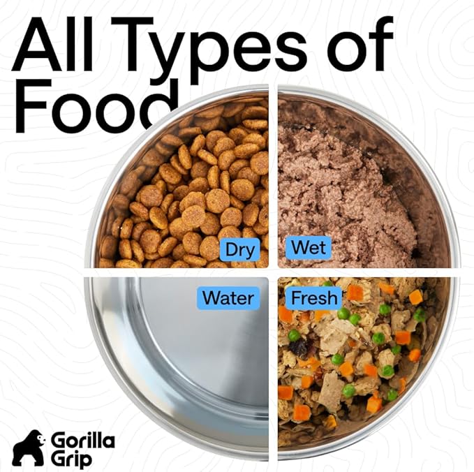 GORILLA GRIP Dog Bowls, Food Grade 304 Stainless Steel, Holds 6 Cups Each (48 fl oz) Food and Water Bowl for Feeding Dogs and Cats, Dishwasher Safe, Rust Resistant, BPA Free Rubber Base Set of 2 Green