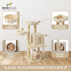 Tall Cat Tree for Indoor Large Cats or Kittens, Multi-Level Cat Activity Tree with Scratching Posts, Hammock, Cat Cave Condo, Modern Cute Small Cat Climbing Tower with Widened Perch