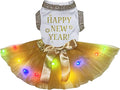Petitebella Happy New Year Puppy Dog Dress (White/Gold LED, XX-Large)