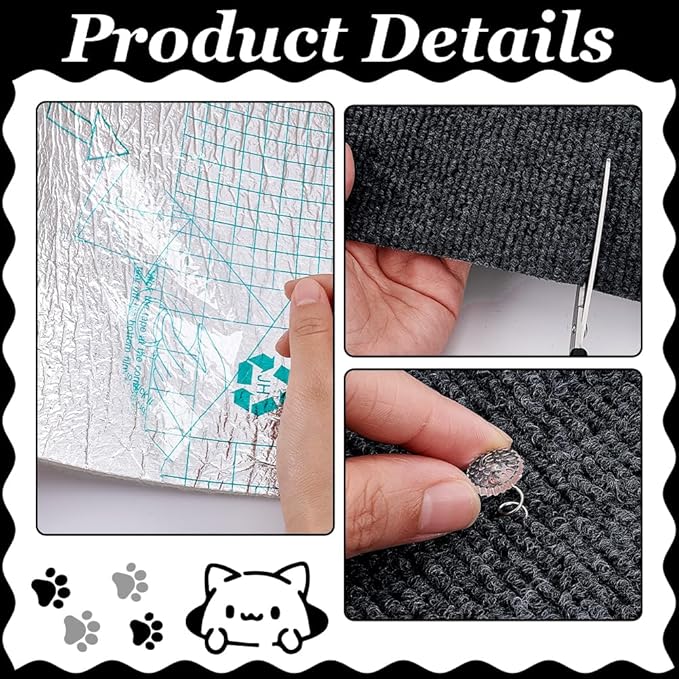 PH PandaHall 118x15.6 inch Cat Scratch Furniture Protector, Black Cat Scratching Climbing Carpet Mat Trimmable Cat Scratcher Covered Pad Replacement for Indoor Cats Couch Wall Cat Tree Shelves Sofa