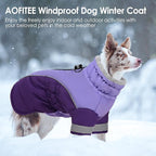 AOFITEE Dog Coat- Two Legged Extra Large Dog Winter Jacket - Zipper Dogs Cold Weather Coat with Harness, Warm Pet Puffer Jackets Reflective Pet Snow Coats for Great Dane, Purple 3XL