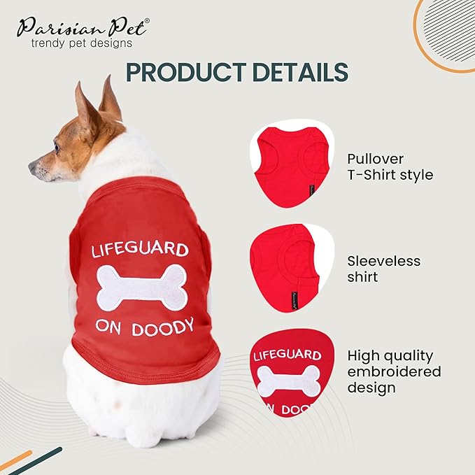 Parisian Pet Dog Shirt – 100% Cotton Shirts for Large Dogs – Sleeveless Red Lifeguard Puppy Vest – Lightweight and Breathable Pet Apparel – Pullover Summer Dog Clothes - Stretchy T Shirts for Dogs