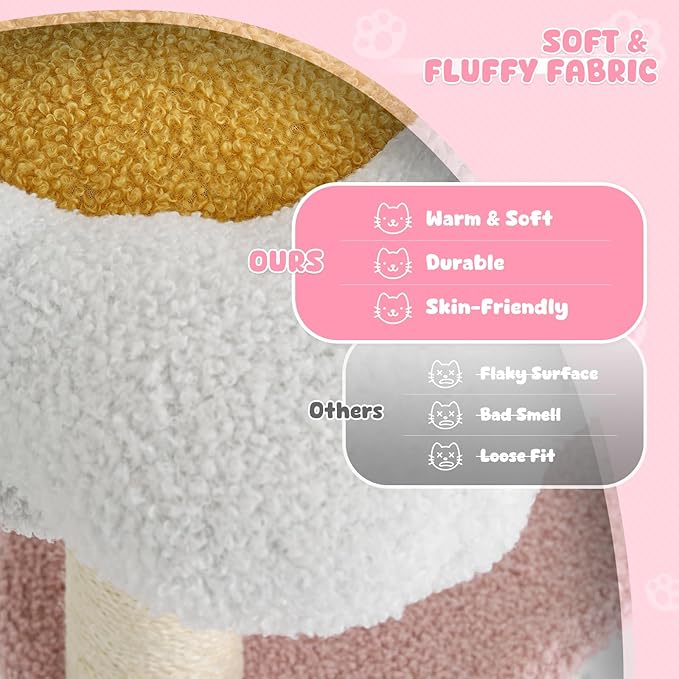 Magshion Flower Cat Tree for Indoor Cats, 33" Cute Cat Tower with Scratching Post, Condo, Top Flower Perch and Dangling Balls, Compact Cat Stand for Kittens, Pink