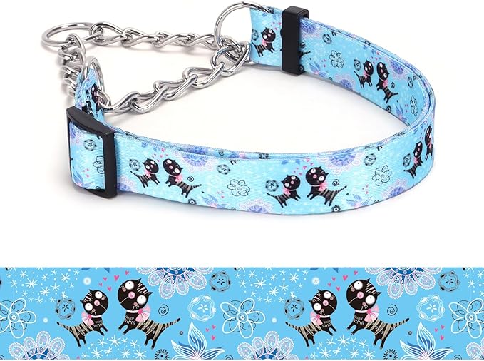 Martingale Dog Collar - Stainless Steel Chain, No Pull Training Collar with Flower Design for Large Medium Small Dogs (18, S)