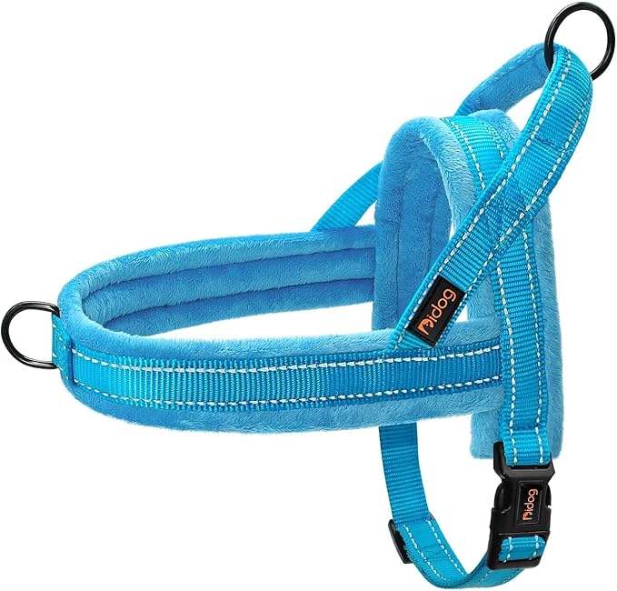 Didog Soft Flannel Padded Dog Vest Harness, No Pull/Quick Fit Reflective Dog Strap Harness, Easy for Training Walking (M:Chest 22-26", Blue)
