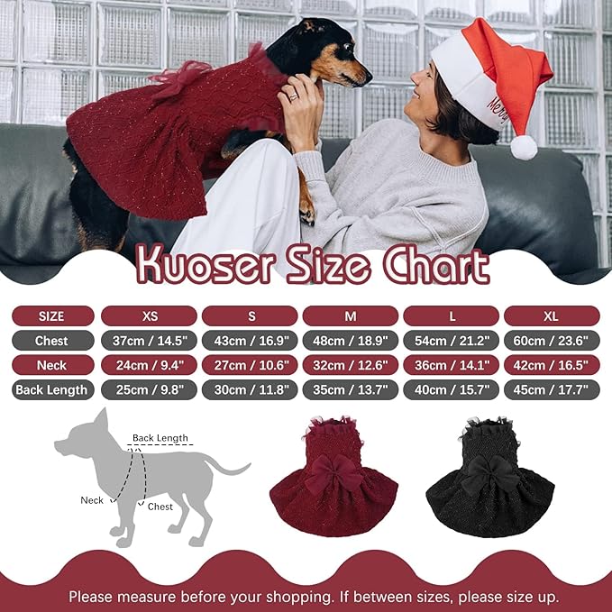 Kuoser Dog Dress, Cute Dog Dresses for Medium Large Dogs Girl Elegant Puppy Tutu with Bow-Knot, Doggie Princess Costume Pet Outfit for Birthday Party Christmas Halloween Wedding, Red L