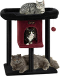 Cat Tree Tower Scratching Post for Indoor Large Cats, Small Cat Tree with Big Perch Bed, 28in Tall Trees House with Condo Cave, Toy Balls, Modern Climbing Furniture Platform for Kitten (Black)