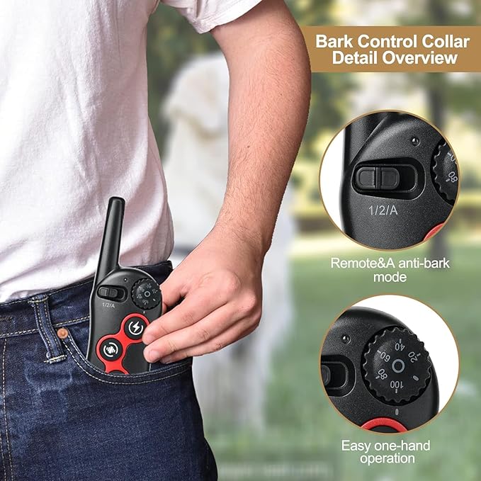 2 in 1 Dog Shock Collar - Bark Collar with Remote, w/3 Remote Training Modes, Beep, Vibration 1300Ft Dog Training Collar for for Small Medium Large Dogs (Red)