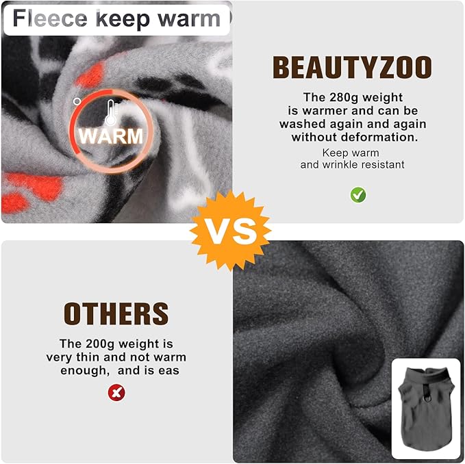 BEAUTYZOO XS Dog Sweaters, Soft Fleece Vest Pullover Dog Jacket with D-Ring Leash Attachment, Warm Winter Dog Clothes Cold Weather Doggy Chihuahua Sweater for Small Dogs Cats Boy or Girl, XSmall