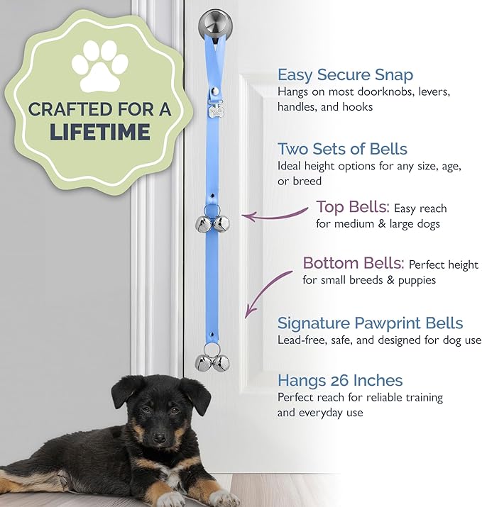 PoochieBells Dog Door Bells for Potty Training, Quick & Easy Puppy Potty Training Method Included, Handcrafted in USA with Loud, Paw-Safe Bells, Hydrangea