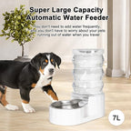 RIZZARI Automatic Gravity Pet Dispenser: 6.5L Large Capacity -No Power Needed -Stainless Steel with Triple Filter & Brush for Medium Dogs -Multiple Pets - Busy Pet Owners - Living Room -Kennel