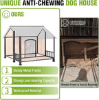 GUTINNEEN Heated Dog House Outdoor for Winter, Extra Large Dog Kennel with Metal Frame for Large Breeds, Insulated Dog Shelter with Heated Pad and Insulated Liner, Waterproof Asphalt Roof, Large Porch