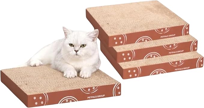 Petpals 4-Pack Cat Cardboard Scratcher, Corrugated Scratcher Replacement, Scratching Pad, Sofa Couch Furniture Protectors from Cat Scratching (4-Pack Replacement)