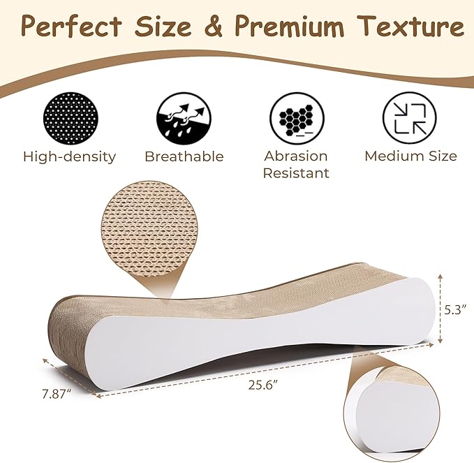 Pillow Cat Scratcher, 25.6" Large Corrugated Cardboard Scratch Pad, Double-Sided Reversible Cat Lounge Bed with White Coated Surface, Durable Scratching Board for Indoor Cats