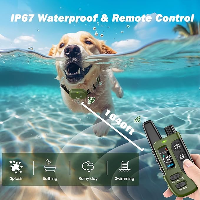 Shock Collar for Dogs, Waterproof Dog Training Collar with Remote Control, 3 Modes: Beep, Vibration, Safe Static, Rechargeable,1600Ft Range, Suitable for Medium Large Dogs