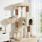 Globlazer Extra Thick Scratching Posts Tower Sturdy 50-inch Corner Cat Tree Tower for Indoor Cats, Cat Tower for Adult Cats with Scratching Board, Kitty Condo, Basket, S50, Beige