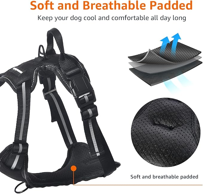 Amazon Basics No-Pull Dog Harness, Adjustable Soft Padded Vest with Reflective Stripes, Large, Black