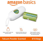 Amazon Basics Premium Leak Proof Dog Poop Bags with Dispenser and Leash Clip, Talcum Powder Scented, 13" x 9", 810 Count (54 Rolls)